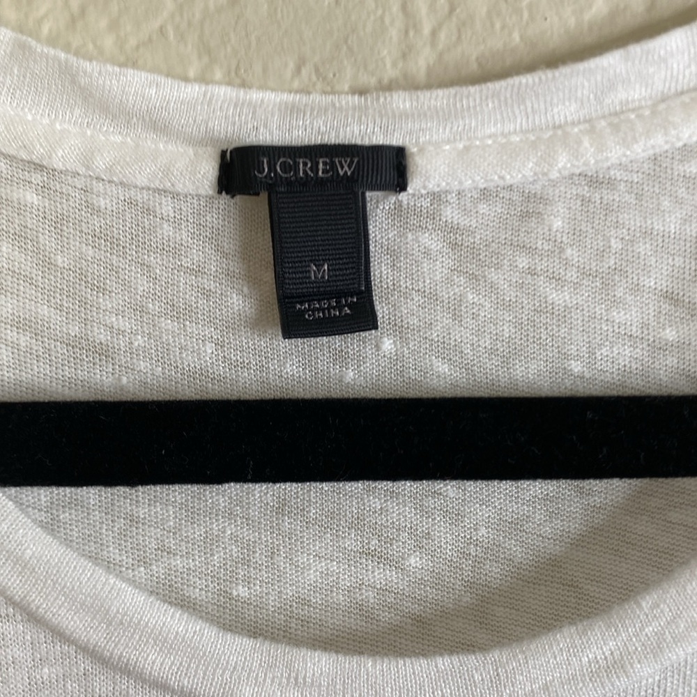 J. Crew white Sleeveless Top with Pom-Pom Trim linen white medium - Picture 2 of 4